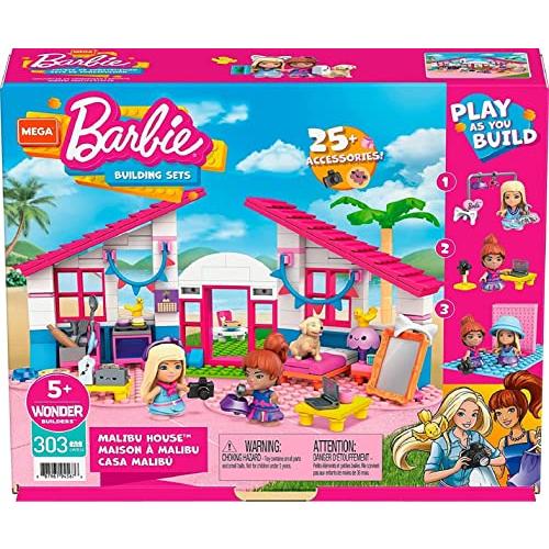 バービー バービー人形 GWR34 MEGA Construx Barbie Kids Building Toy Set, Malibu House with 303 Pieces