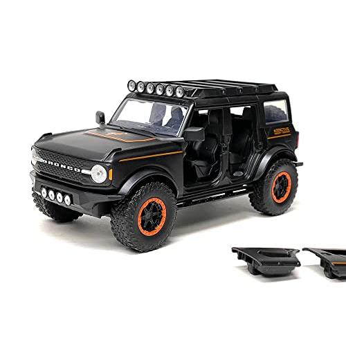 ジャダトイズ ミニカー ダイキャスト 34287 2021 Bronco Matt Black with Orange Stripes and Roof R