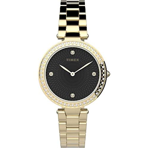 腕時計 タイメックス レディース TW2V24400 Timex Womans | Adorn with Crystals | Black Dial | Gold