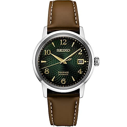 腕時計 セイコー メンズ SRPE45 SEIKO Presage Green SRPE45 Brown Leather Automatic Mens Watch