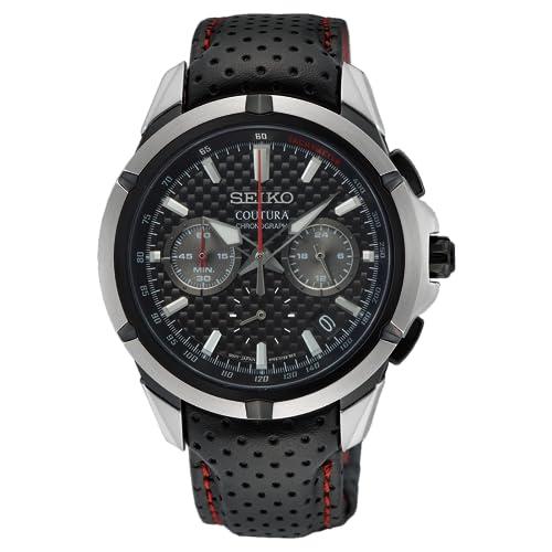 腕時計 セイコー メンズ SSB437 SEIKO Coutura Black Chronograph Leather Watch SSB437｜maniacs-shop