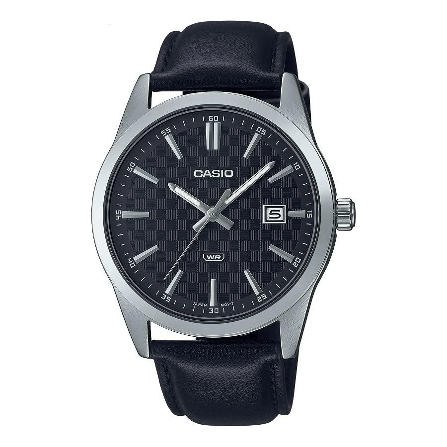 腕時計 カシオ メンズ MTP-VD03L-1A Casio MTP-VD03L-1A Men's Standard Black Leather Band Black Dial 3-H