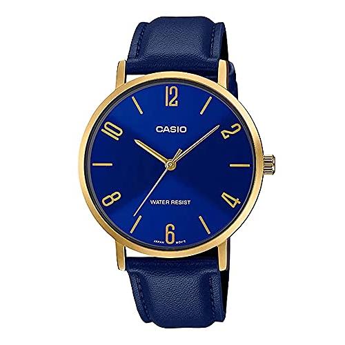 腕時計 カシオ メンズ MTP-VT01GL-2B2 Casio MTP-VT01GL-2B2 Men's Minimalistic Gold Tone Blue Leather Ba