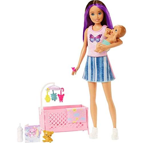 バービー バービー人形 HJY33 Barbie Doll and Accessories, Crib Playset with Skipper Doll, Baby Doll w