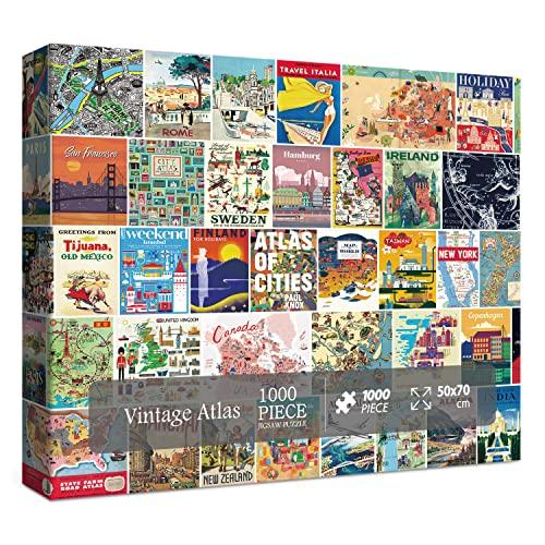 ジグソーパズル 海外製 アメリカ Vintage Travel Puzzle for Adult 1000 Piece, World Atlas Landmark