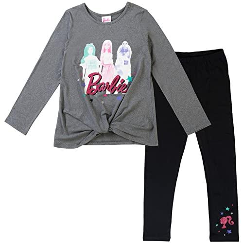 バービー バービー人形 Barbie Little Girls Knotted Long Sleeve Graphic T-Shirt & Leggings Grey/Black