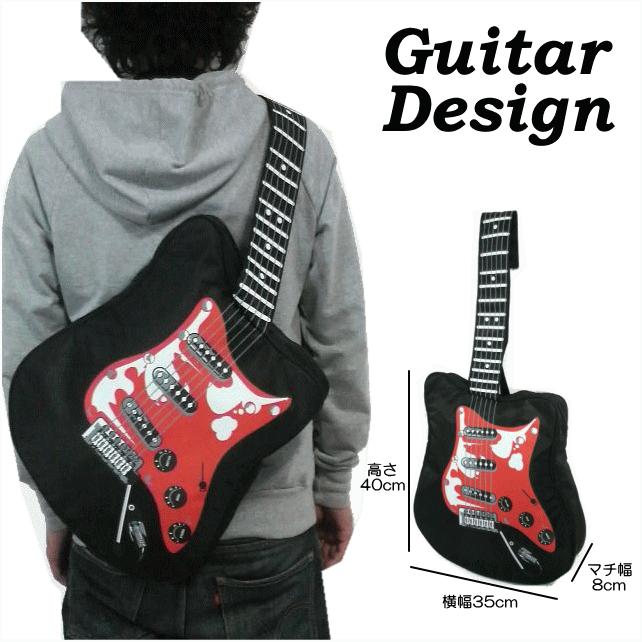 ギターデザイン ギター柄ギター型 ロック デザイン 黒 ショルダー