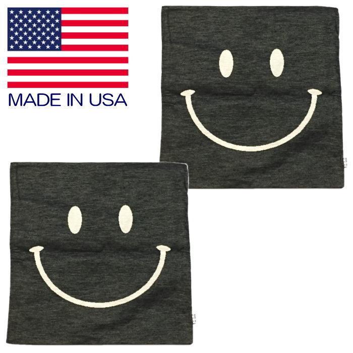 ニコちゃん　座布団カバー MADE IN USA ナチュラル素材 スマイル クッションカバー 【2点