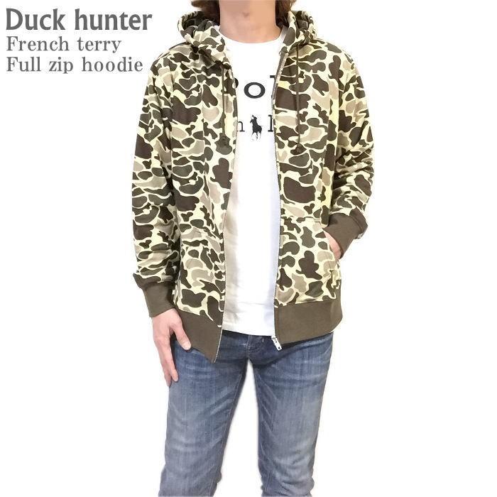 ダックハンター カモ カモフラ 裏パイル生地 裏毛パーカー ジップ