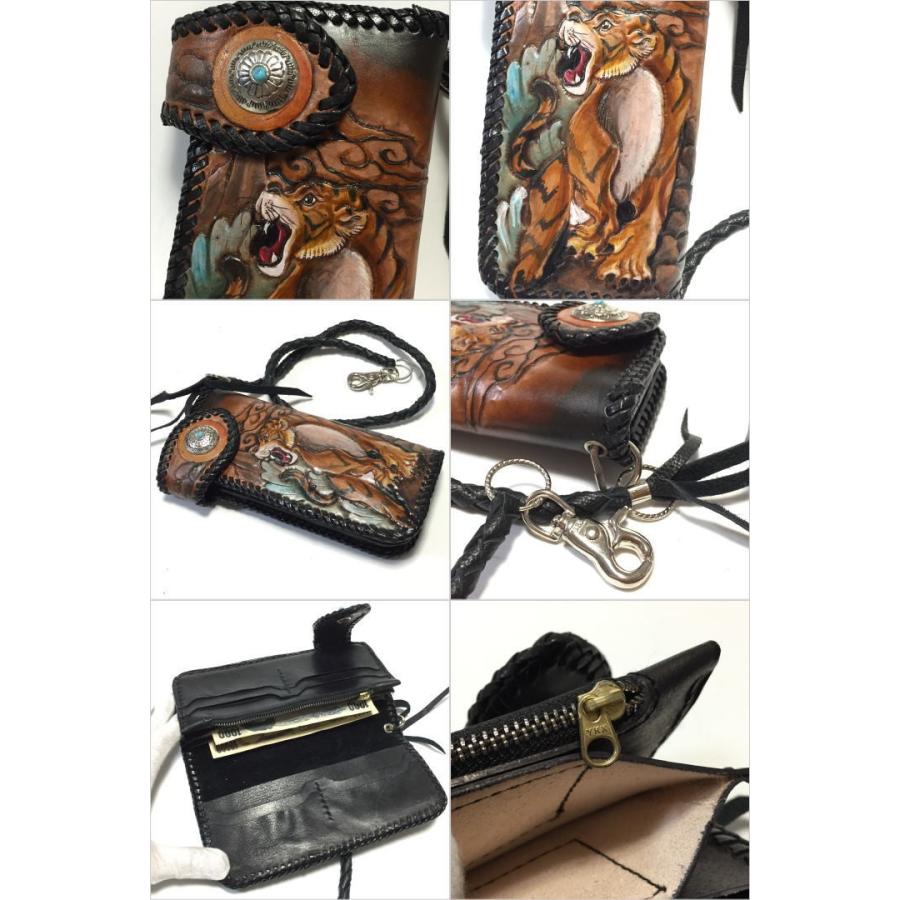 ハンドメイド レザー カービング長財布 和柄 虎 岩場の虎 レザー 