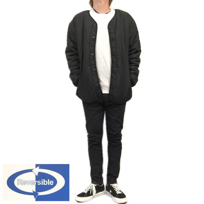 ユニセックス ノーカラー リバーシブル キルティングジャケット 裏ボア