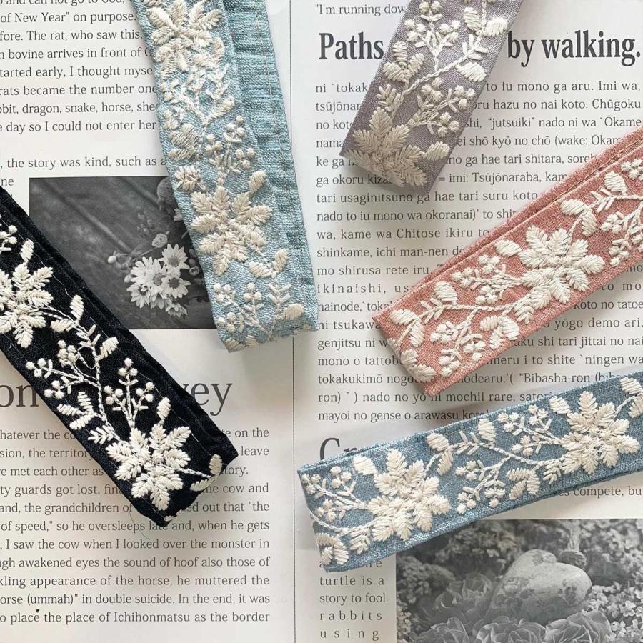 インド刺繍リボン 30mm 乳白のボタニカルライン刺繍リボン 10cm単位