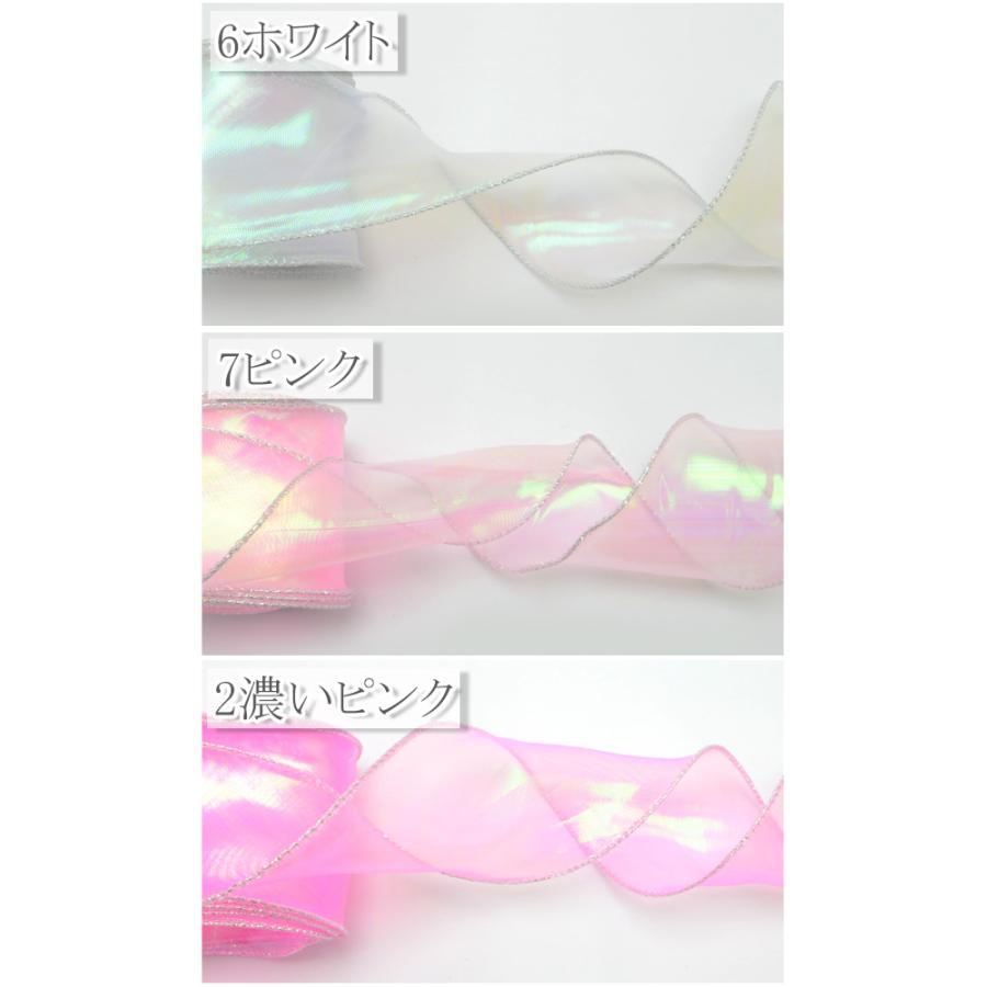 ナイロン糸入りオーロラオーガンジーリボン 幅60mm 2m : まんま