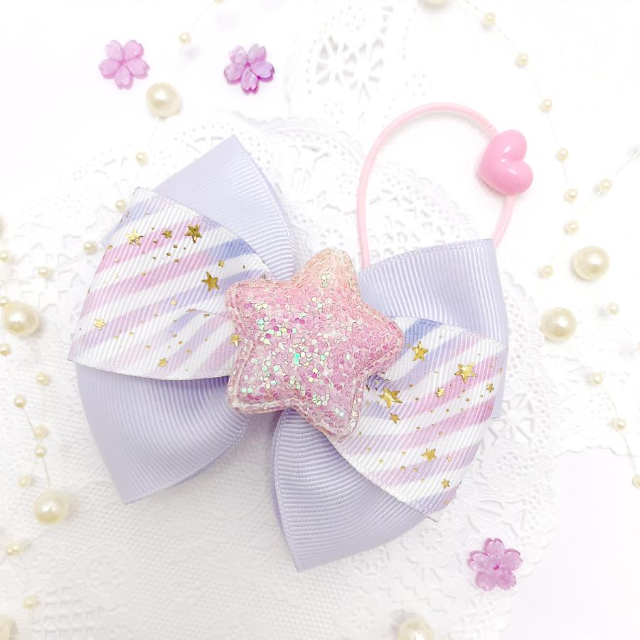 プリントリボン 箔押しゴールドスターとゆめかわストライプリボン 幅 