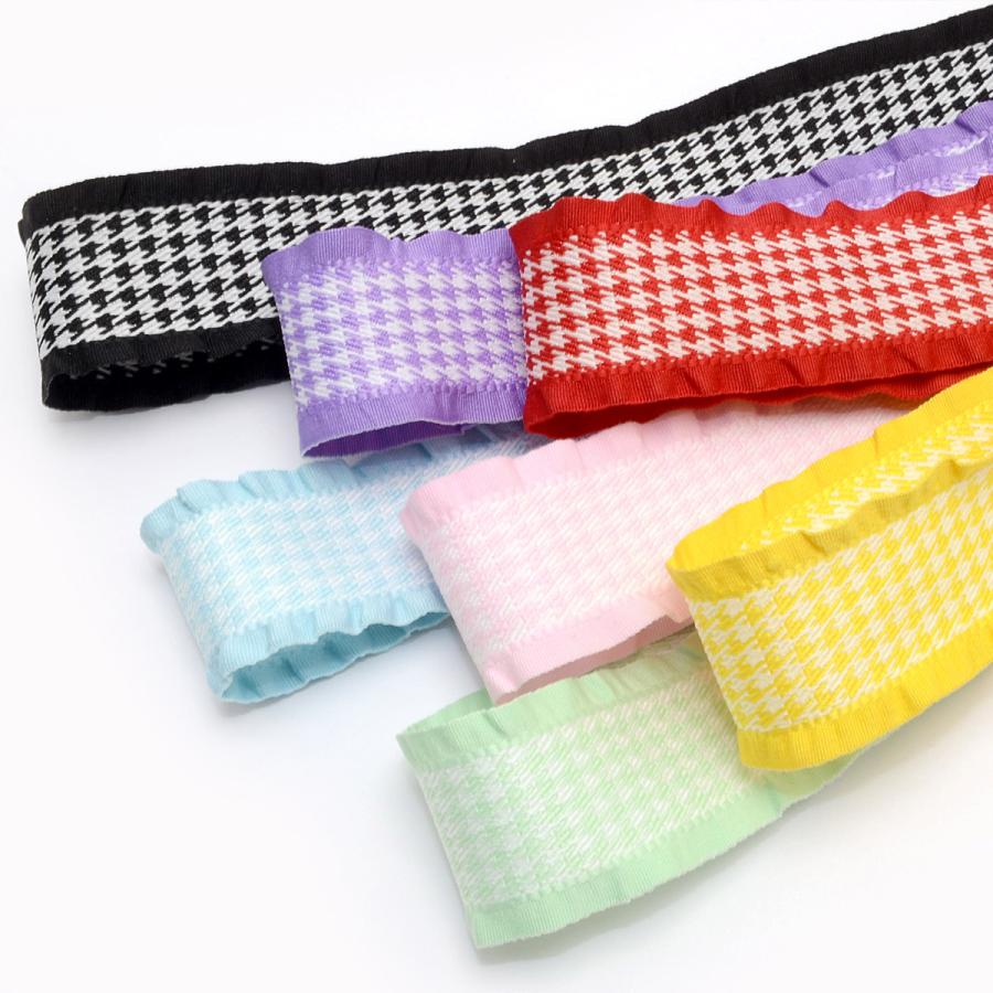 サイドフリルの千鳥柄リボン 幅28mm 1m単位 切り売り (2m以上