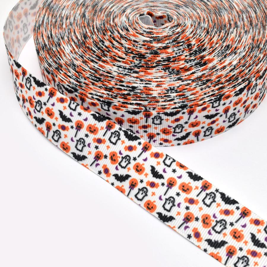 プリントリボン ハロウィン POPなお化けパーティリボン 幅25mm 1m単位