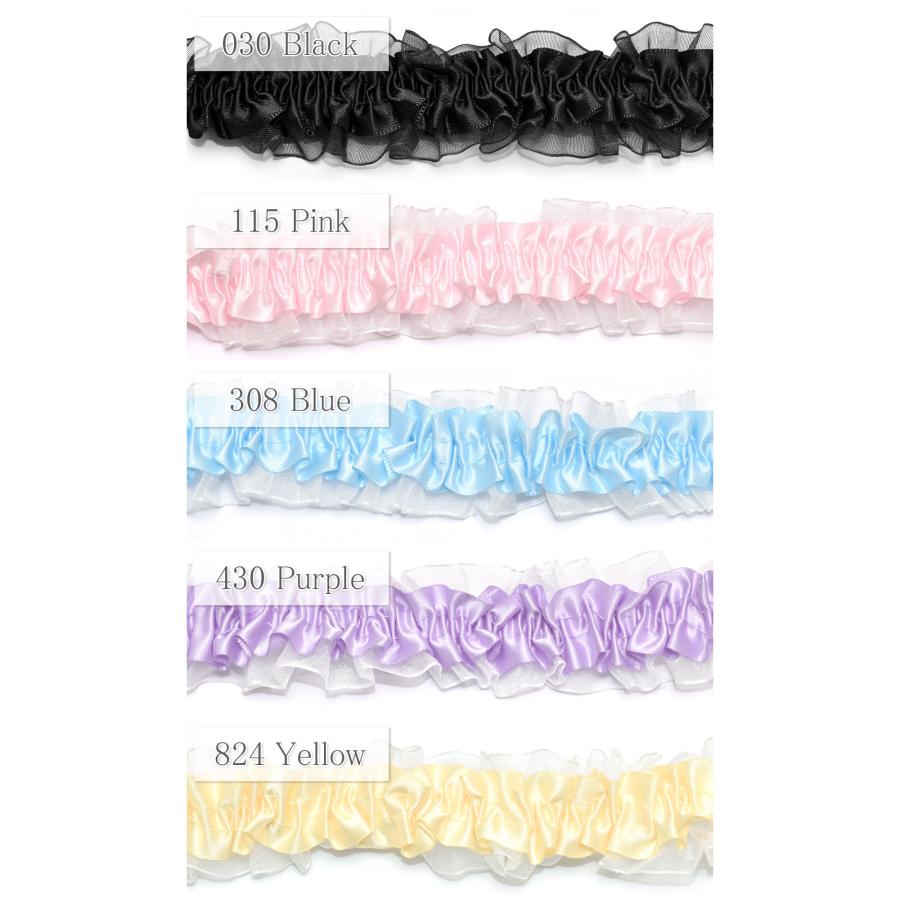 サテンとオーガンジーのストレッチギャザーリボン 幅40mm 1m単位