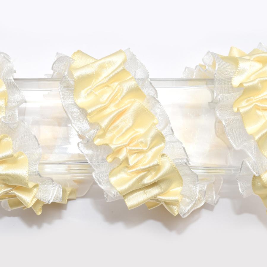 リボン サテンとオーガンジーのストレッチギャザーリボン 幅40mm 1m単位