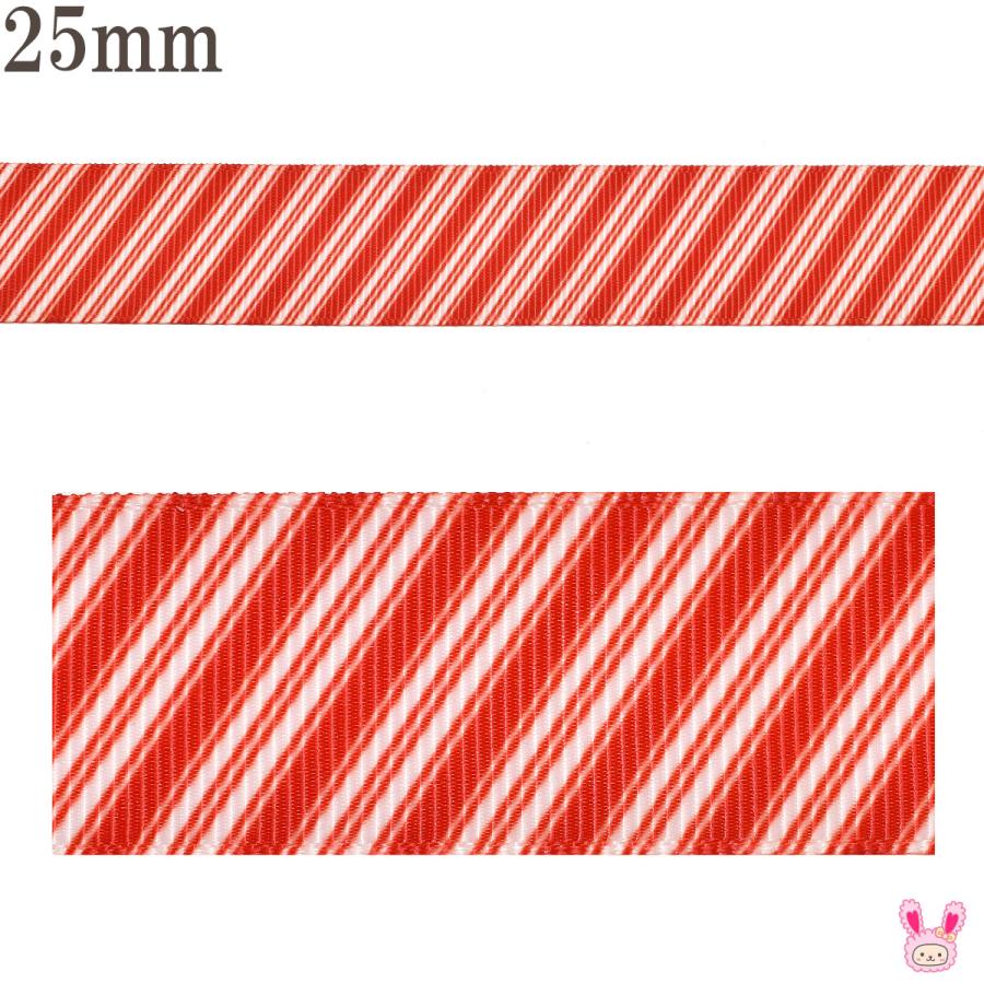 プリントリボン レッドストライプリボン 幅25mm 1m単位 切り売り (3m