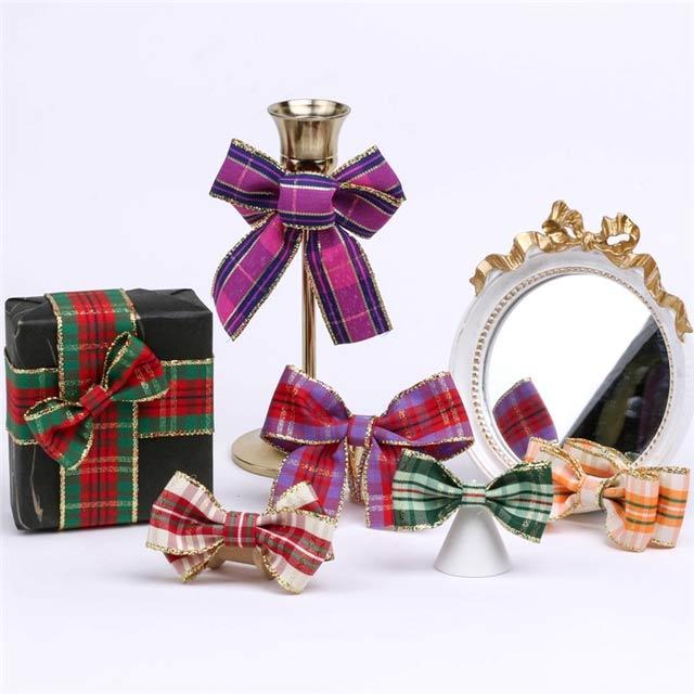 ワイヤー入りラメ入りチェックリボン 1m単位 切り売り (2m以上