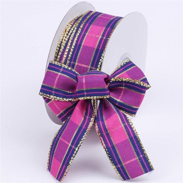 ワイヤー入りラメ入りチェックリボン 1m単位 切り売り (2m以上