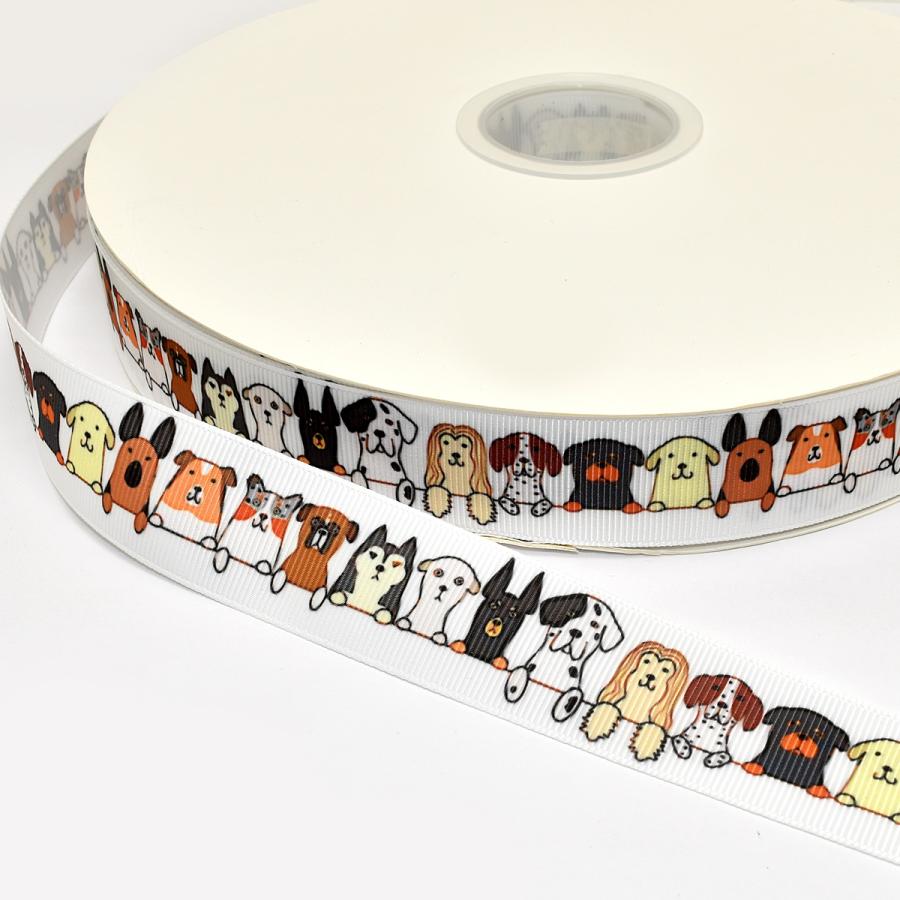 ワンちゃんリボン各種 プリントリボン かわいいワンちゃんズリボン 幅25mm 1m単位 切り売り