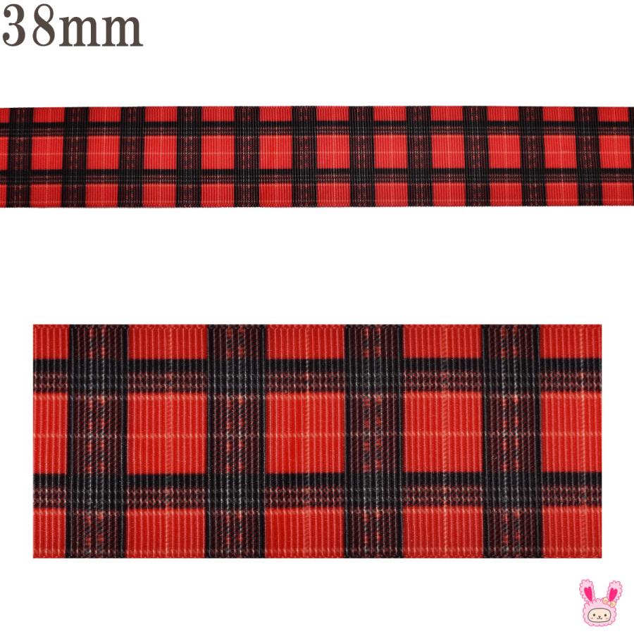 プリントリボン ノイズタータンチェックリボン 幅38mm 1m単位 切り売り