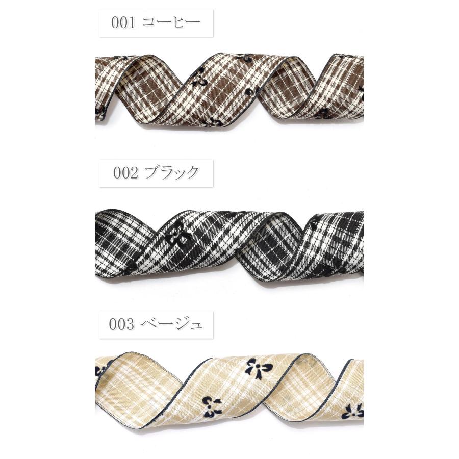 レトロチェックとフロッキーリボン柄リボン 幅40mm 1m単位 切り売り