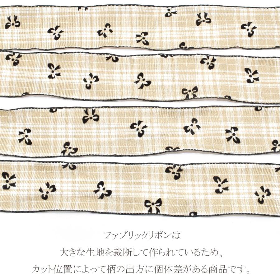 レトロチェックとフロッキーリボン柄リボン 幅40mm 1m単位 切り売り