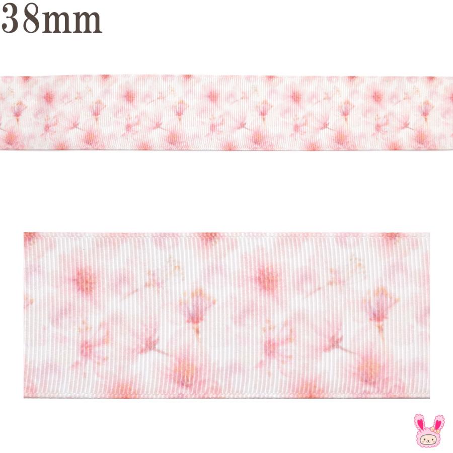 プリントリボン 幻想的な桜の花リボン 幅38mm 1m単位 切り売り (2m以上
