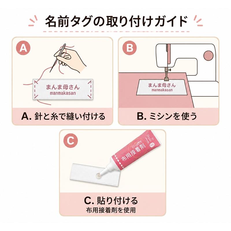 オリジナルの お名前タグを 作成します 縫い付けタイプ 印刷加工 受注