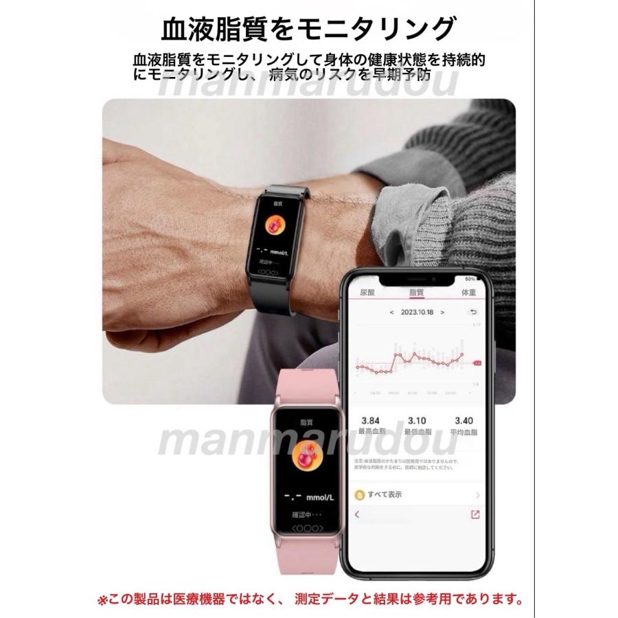 スマートウォッチ 尿酸値 血糖値 体温監視 血中脂質 血圧 血中酸素 心拍数 運動 歩数計 IP68防水 line 着信 通話 iPhone Android 日本語 2024｜manmarudou｜08