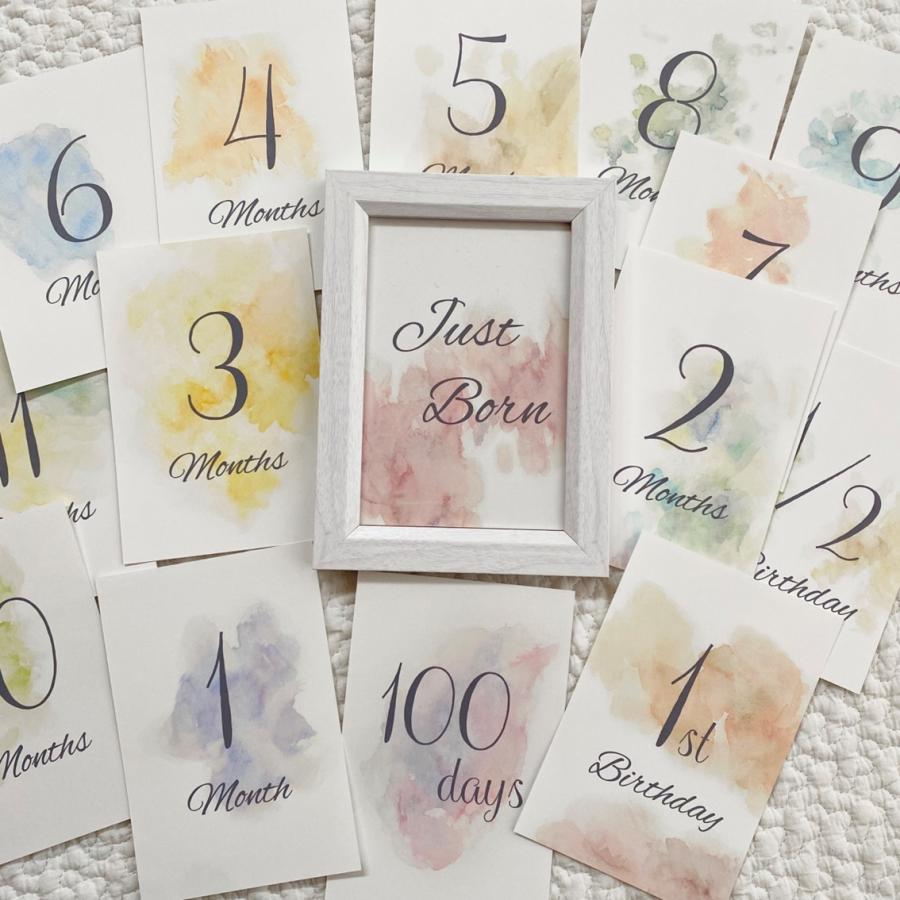 水彩　月齢カード　15枚セット　マンスリーカード　ニューボーンフォト　お洒落　ベビーフォト　赤ちゃん　撮影 |  | 07