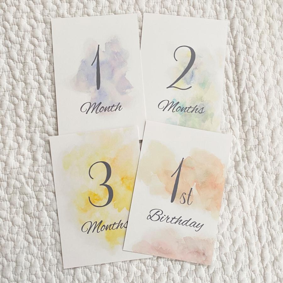 水彩　月齢カード　15枚セット　マンスリーカード　ニューボーンフォト　お洒落　ベビーフォト　赤ちゃん　撮影 |  | 04