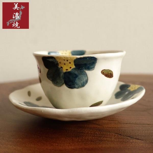 湯呑 いっぷく碗 お皿セット 美濃焼 一服碗 青い花 おしゃれ 湯飲み