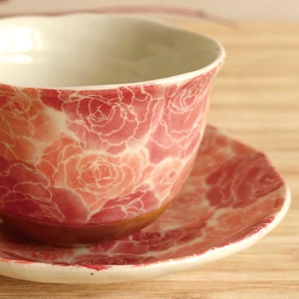 湯呑 いっぷく碗 お皿セット 美濃焼 一服碗 バラ 薔薇 おしゃれ 湯飲み