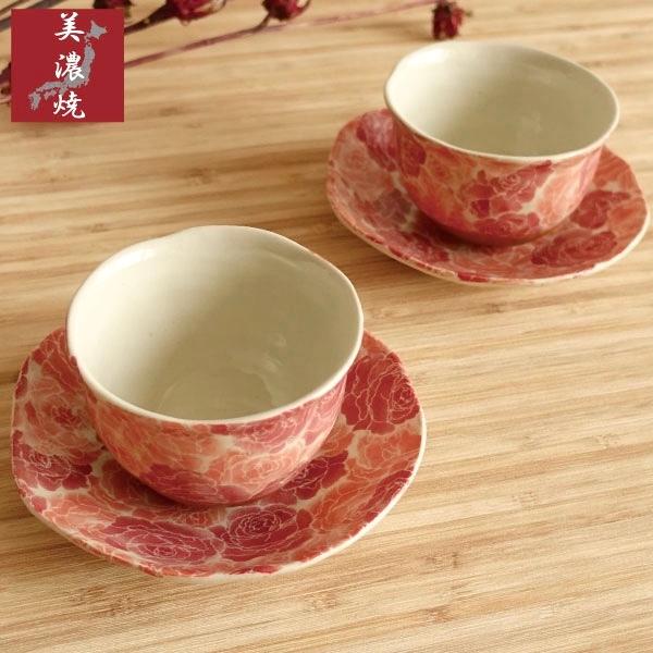 湯呑 いっぷく碗 お皿セット 美濃焼 一服碗 バラ 薔薇 おしゃれ 湯飲み