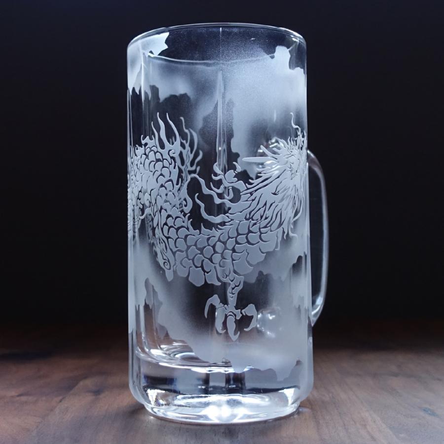 昇龍 アートグラス 彫刻 ビールジョッキ 特大サイズ 800ml ドラゴン 砂