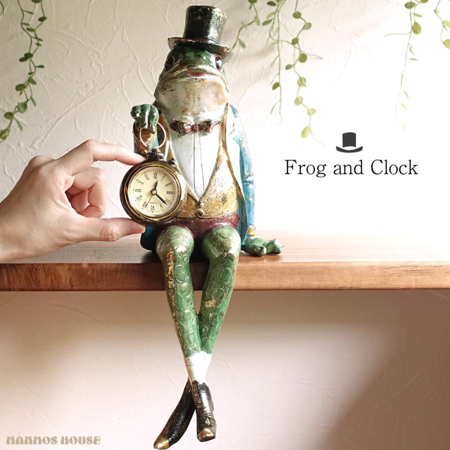 紳士カエル 時計 置物 オブジェ 蛙 シルクハット 置き時計 フロッグ