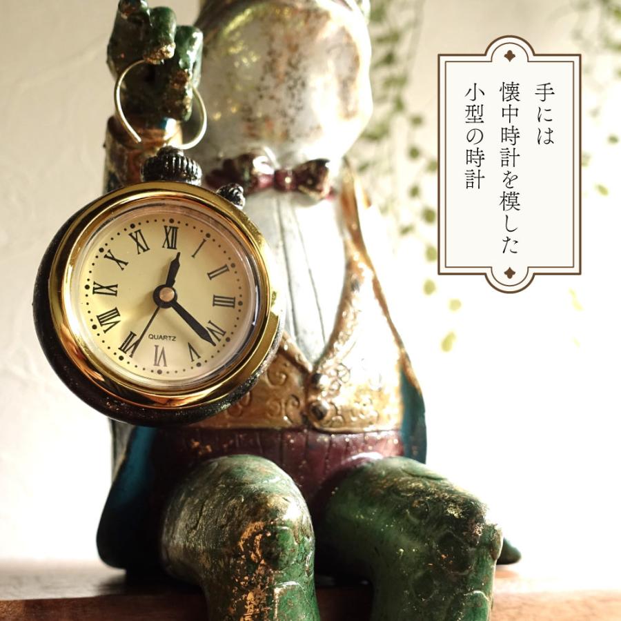 紳士カエル 時計 置物 オブジェ 蛙 シルクハット 置き時計 フロッグ