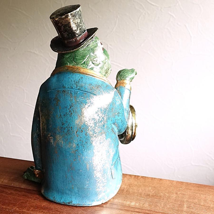 紳士カエル 時計 置物 オブジェ 蛙 シルクハット 置き時計 フロッグ