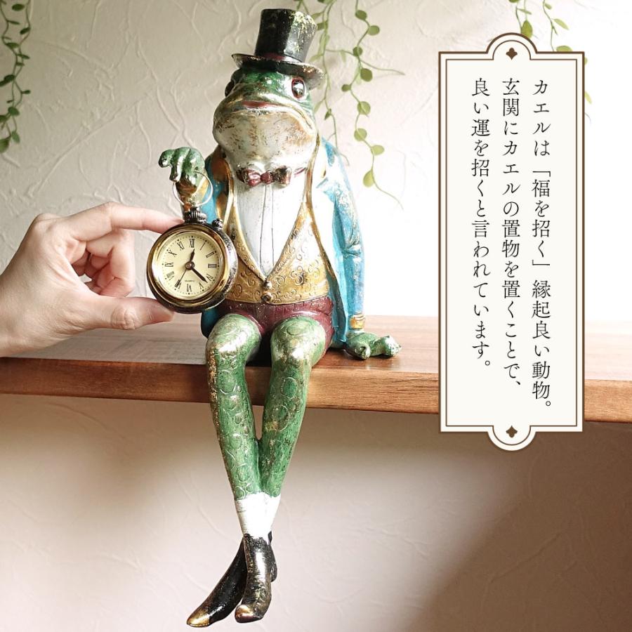 紳士カエル 時計 置物 オブジェ 蛙 シルクハット 置き時計 フロッグ