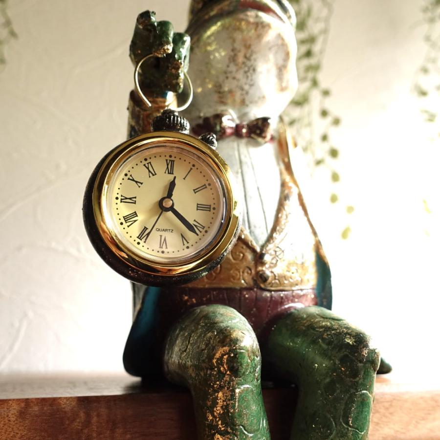 紳士カエル 時計 置物 オブジェ 蛙 シルクハット 置き時計 フロッグ