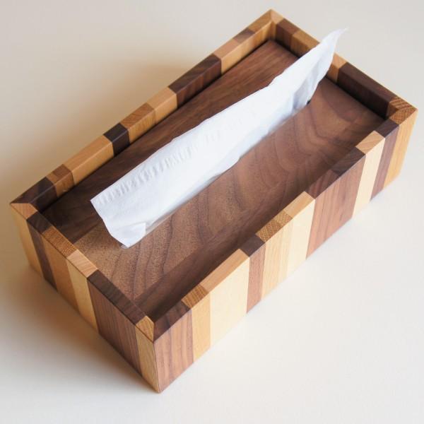 ティッシュケース 木製 おしゃれ モザイク 無垢 ウォルナット材 オイル
