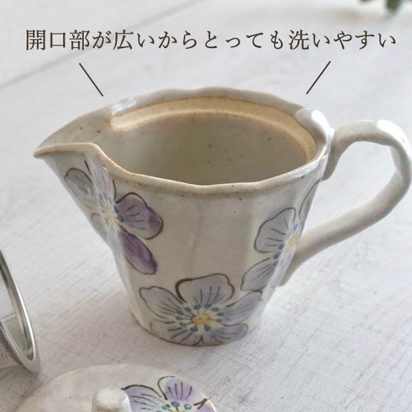 急須 おしゃれ 瀬戸焼 かわいい 日本製 茶こし付き 花柄 洗いやすい ティーポット 上品 おすすめ 陶器 カフェポット 左利き 右利き きゅうす ピンク パープル｜manmos-house｜06