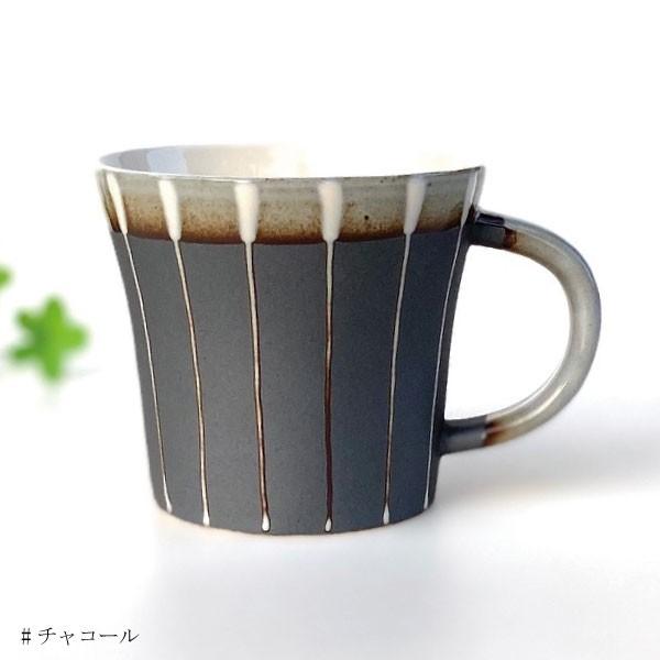 美濃焼 マグカップ 北欧風 おしゃれ カフェ コーヒーカップ 陶器 かわいい 日本製 300ml 素焼き ストライプ 大きい コップ 贈り物 プレゼント グレー ブラウン｜manmos-house｜03