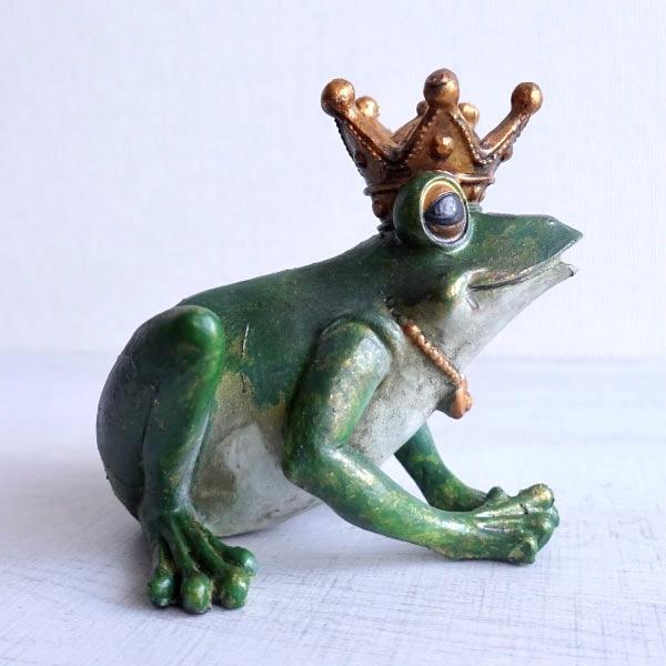 カエルの王様オブジェ 王様カエル 置物 オブジェ 蛙 クラウン 王冠 フロッグ 飾り