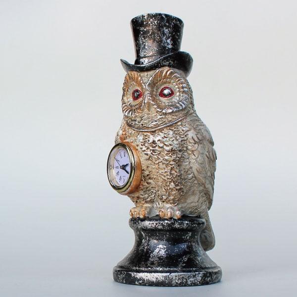 置き時計 おしゃれ 伯爵フクロウ かわいい シルクハット 梟 アナログ