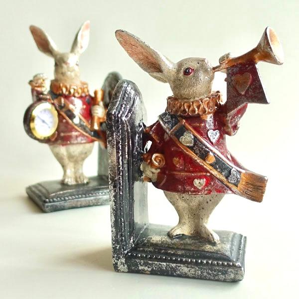 うさぎ ブックエンド 置き時計 おしゃれ ふしぎの国のアリス 本立て