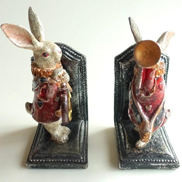 うさぎ ブックエンド 置き時計 おしゃれ ふしぎの国のアリス 本立て